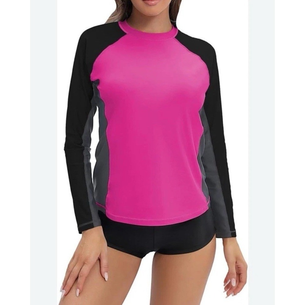 Halcurt Women UPF 50 Rash Guard Striped Long Sleeves Bathing Top Size XL